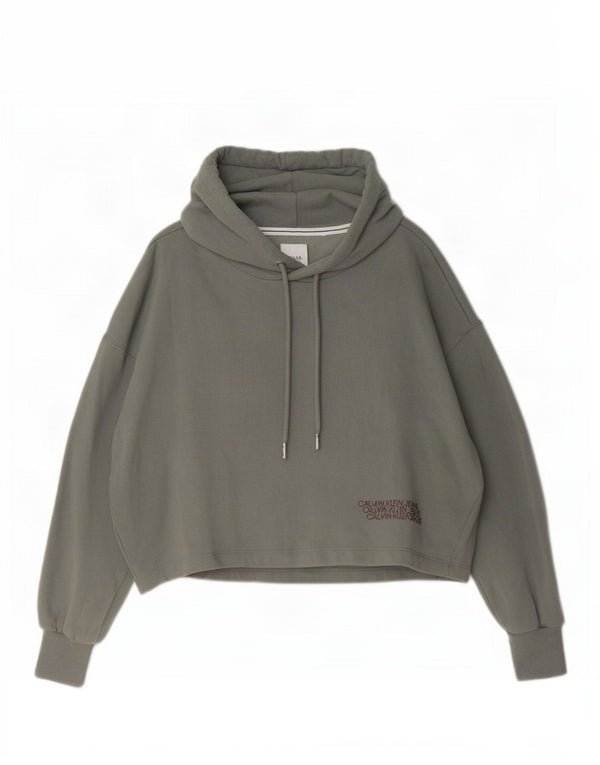 Calvin Klein Jeans Γυναικεία Crop Oversized Hoodie Jumper UK 10 Small Grey