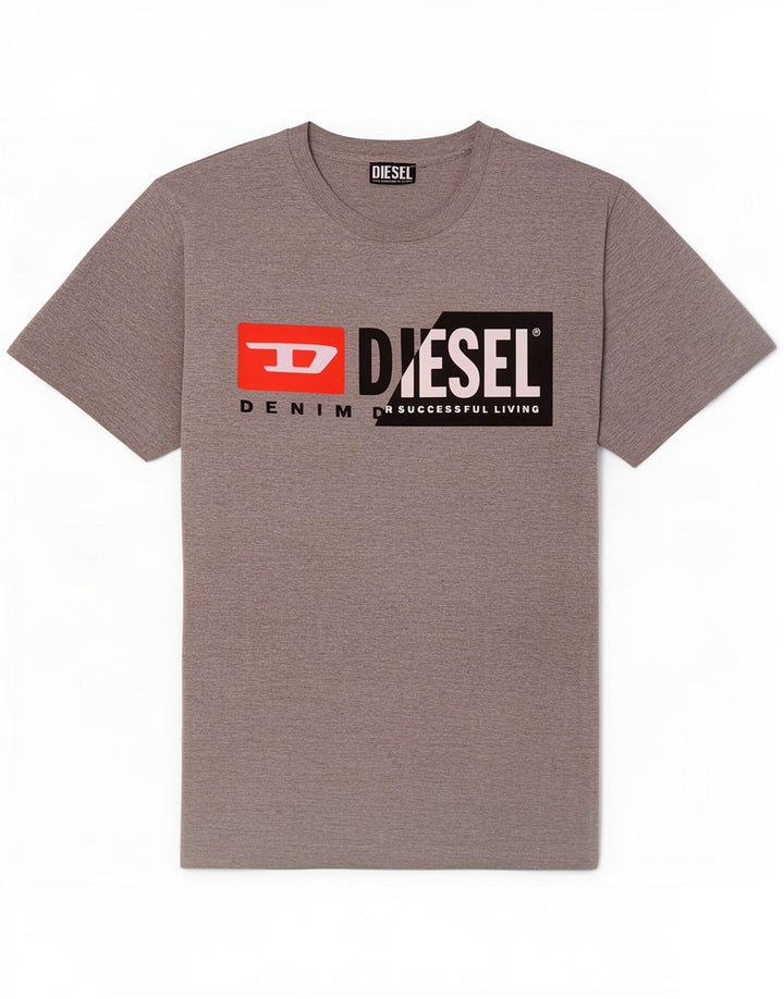 Ανδρικό γραφικό T-Shirt Diesel Top Βαμβακερό μεσαίο γκρι