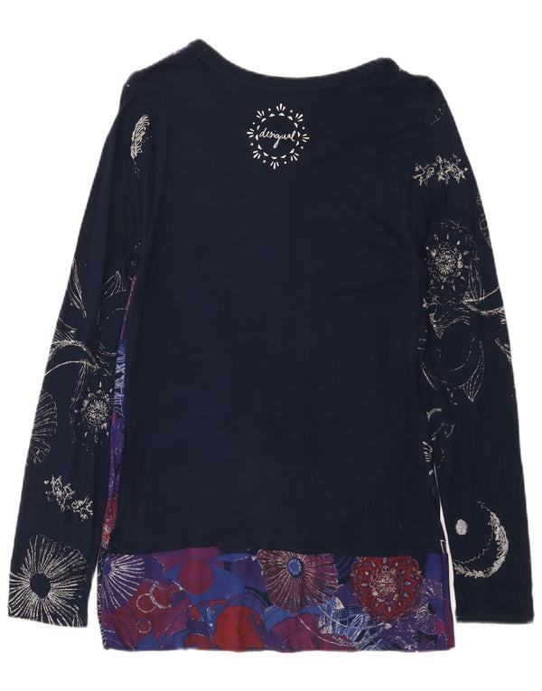 Desigual Γυναικείο μακρυμάνικο τουνίκ τοπ UK 14 Large Navy Blue Floral Viscose