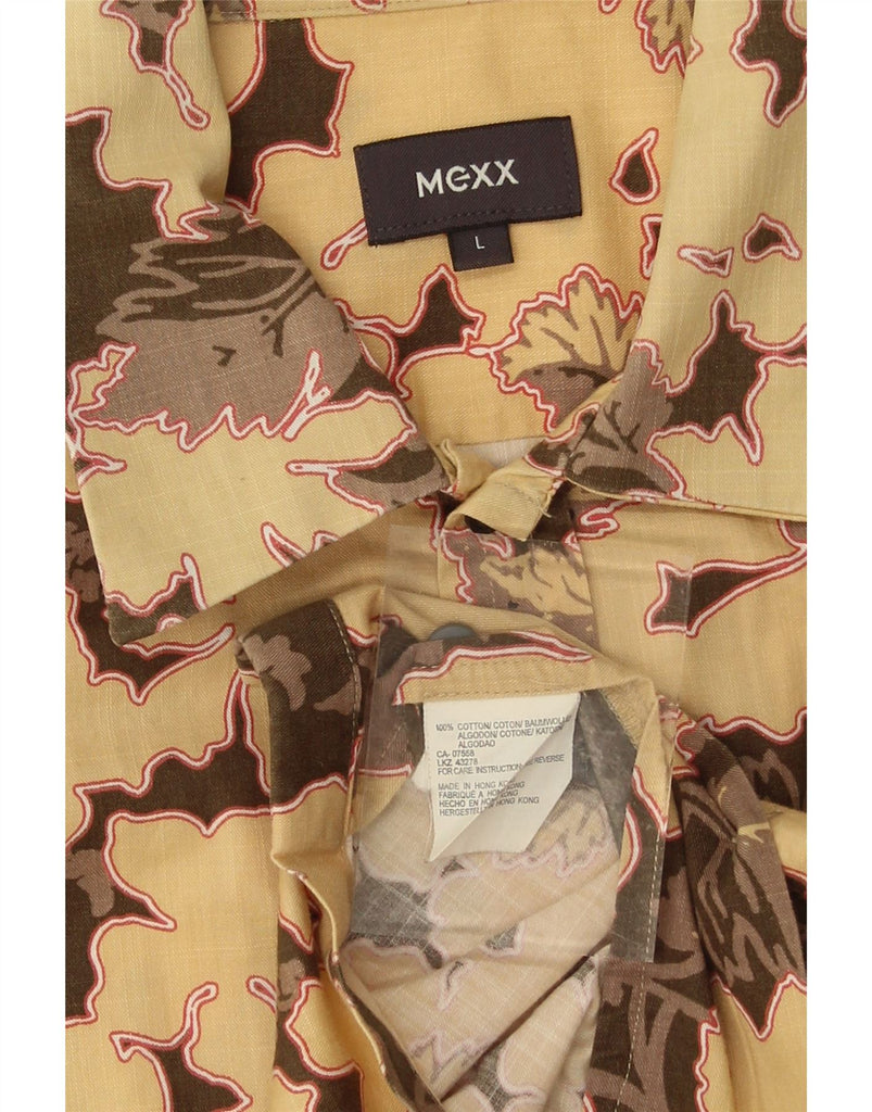 MEXX Mens Abstract Pattern Short Sleeve Shirt Large Beige Cotton Vintage Mexx and Second-Hand Mexx from Messina Hembry 