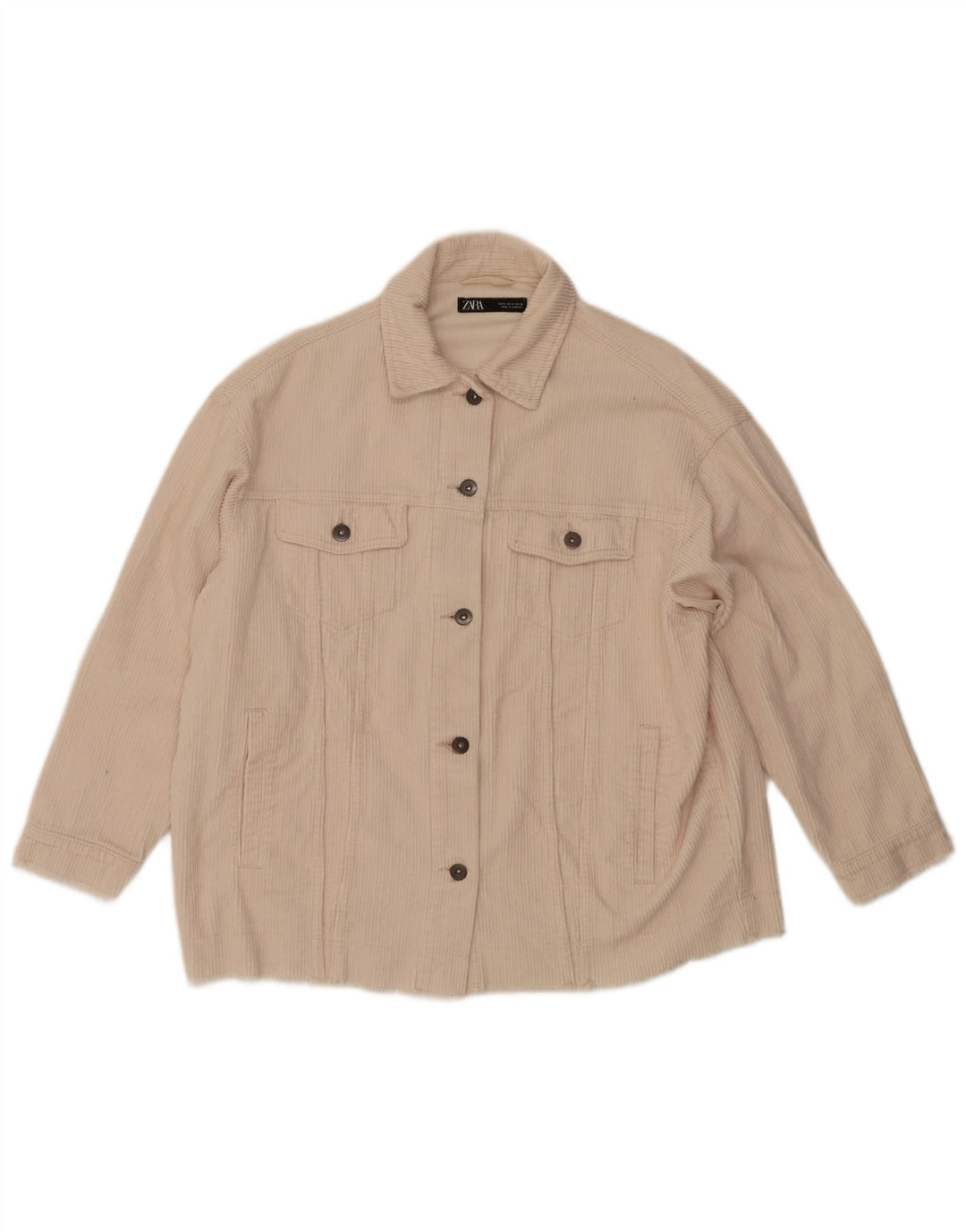 Zara Γυναικείο κοτλέ μπουφάν UK 10 Small Off White Βαμβακερό
