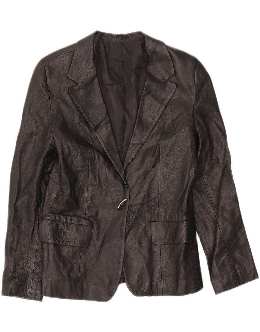 CONBIPEL Womens 1 Button Leather Blazer Jacket UK 12 Medium Black Leather Vintage Conbipel and Second-Hand Conbipel from Messina Hembry 