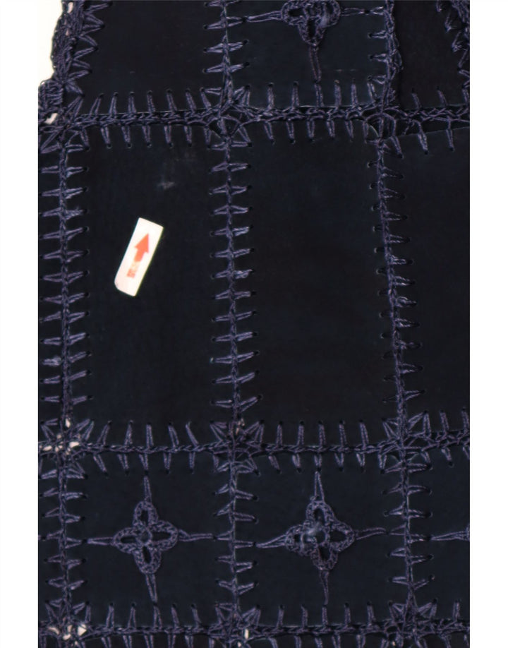 Vintage Γυναικείο Suede Gilet UK 14 Medium Navy Blue Patchwork