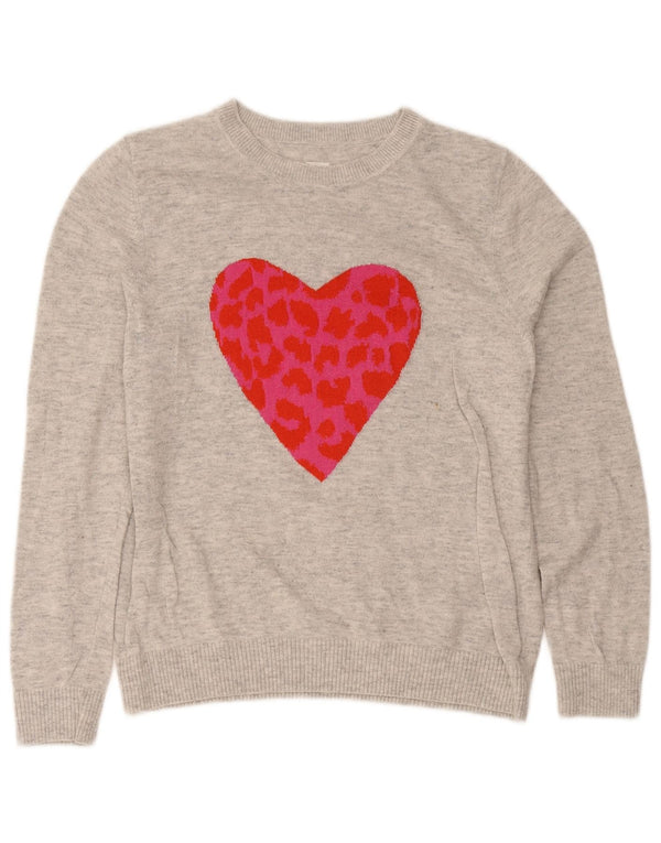 John Lewis Γυναικεία γραφική φούτερ Jumper UK 12 μεσαία γκρι βαμβακερή καρδιά