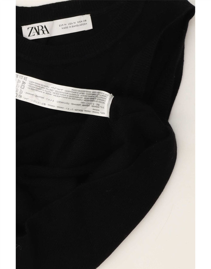Zara Γυναικείο Crop Vest Top UK 12 Medium Black Viscose