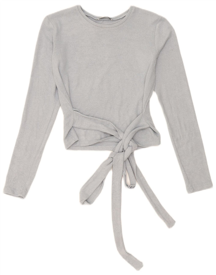 Zara Γυναικείο Crop Top Μακρυμάνικο UK 10 Small Blue