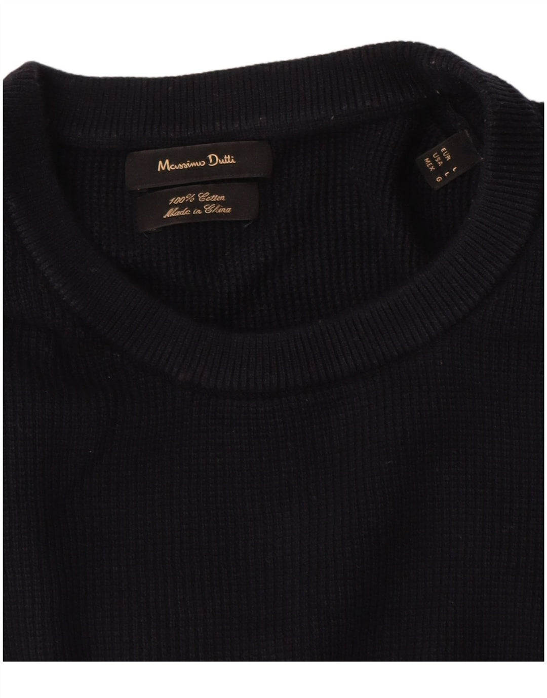 Massimo Dutti Ανδρικό κοντομάνικο πουλόβερ με λαιμόκοψη, μεγάλο μπλε ναυτικό