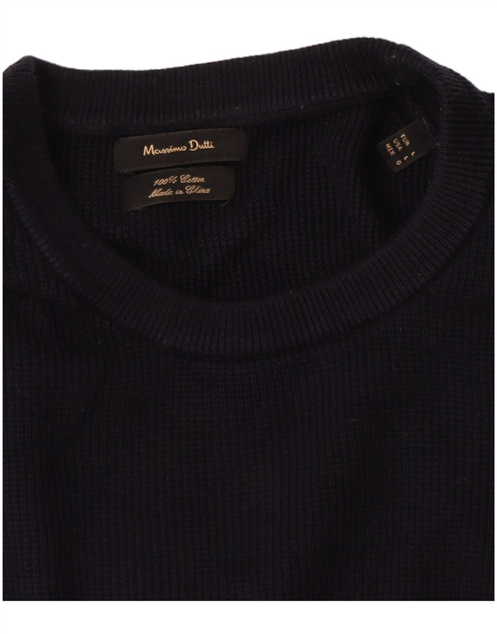 Massimo Dutti Ανδρικό κοντομάνικο πουλόβερ με λαιμόκοψη, μεγάλο μπλε ναυτικό