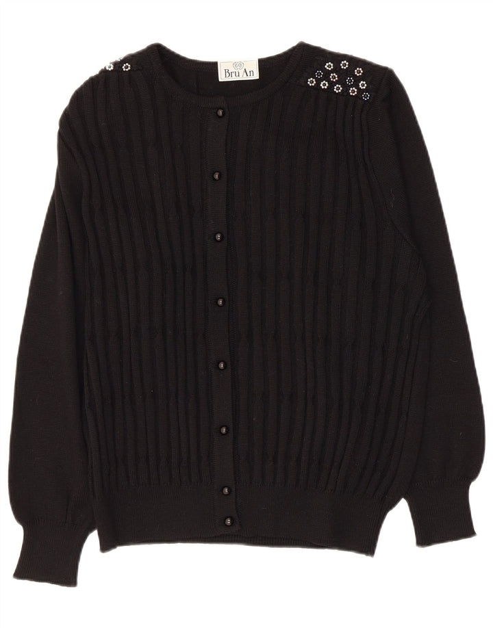 Vintage γυναικεία ζακέτα πουλόβερ UK 14 Μέτριο μαύρο παρθένο μαλλί
