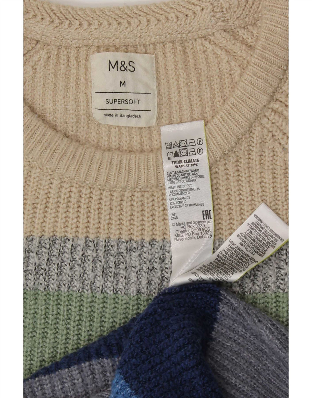 Marks & Spencer Ανδρικό πουλόβερ με λαιμόκοψη μεσαίο πολύχρωμο ριγέ