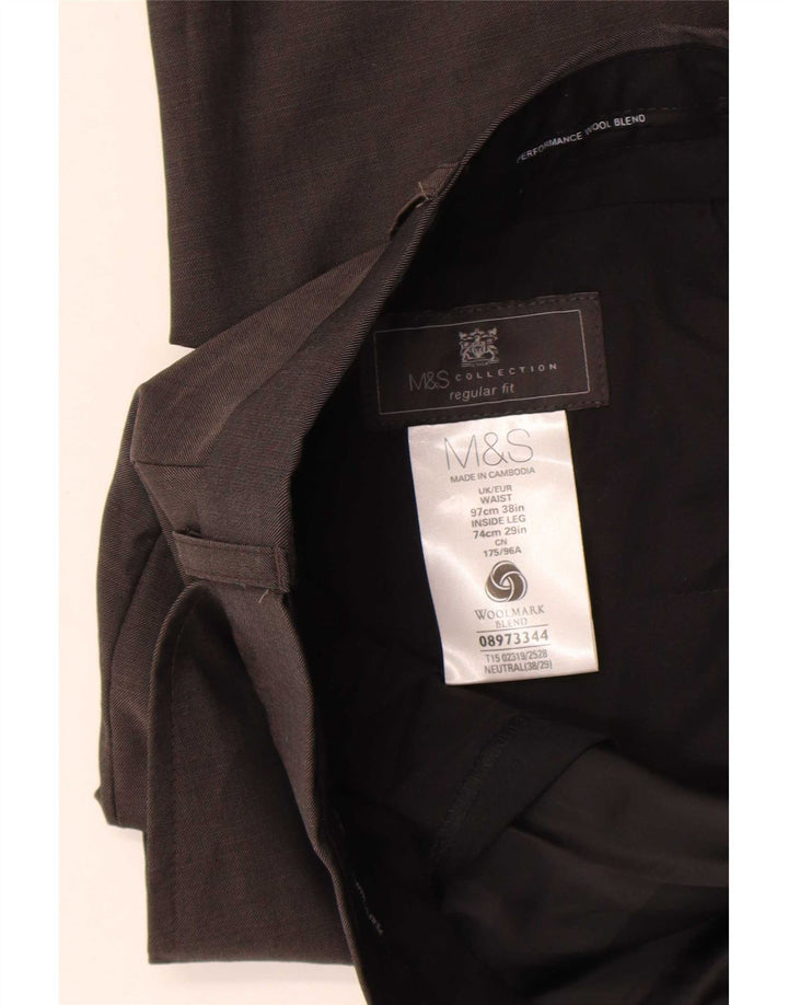 Marks & Spencer Ανδρικό παντελόνι με κανονική εφαρμογή W36 L29 καφέ μαλλί