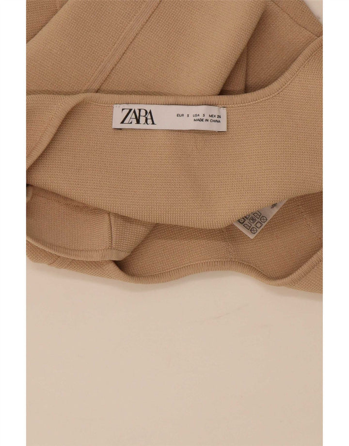 Zara Γυναικείο Αμάνικο Crop Top UK 8 Small Beige Nylon