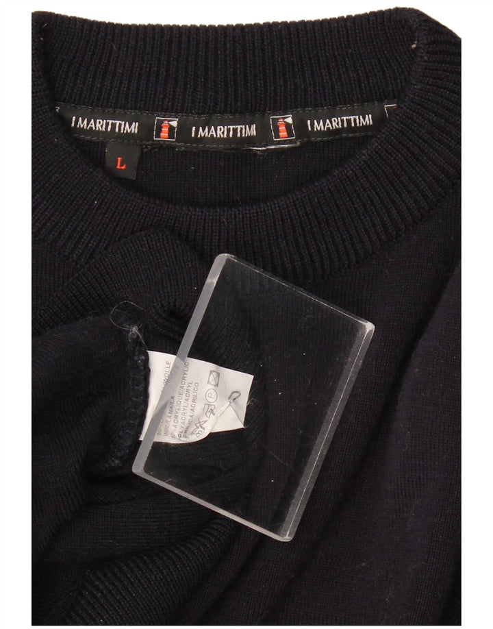 Ανδρικό πουλόβερ με λαιμόκοψη VINTAGE Μεγάλο μπλε βαμβακερό