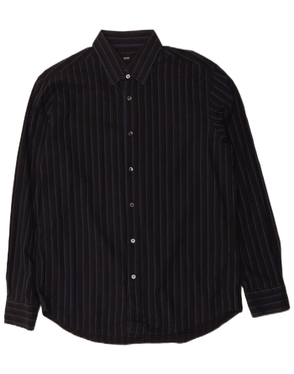 Hugo Boss Mens Shirt Size 41 16 Large Black Striped Cotton