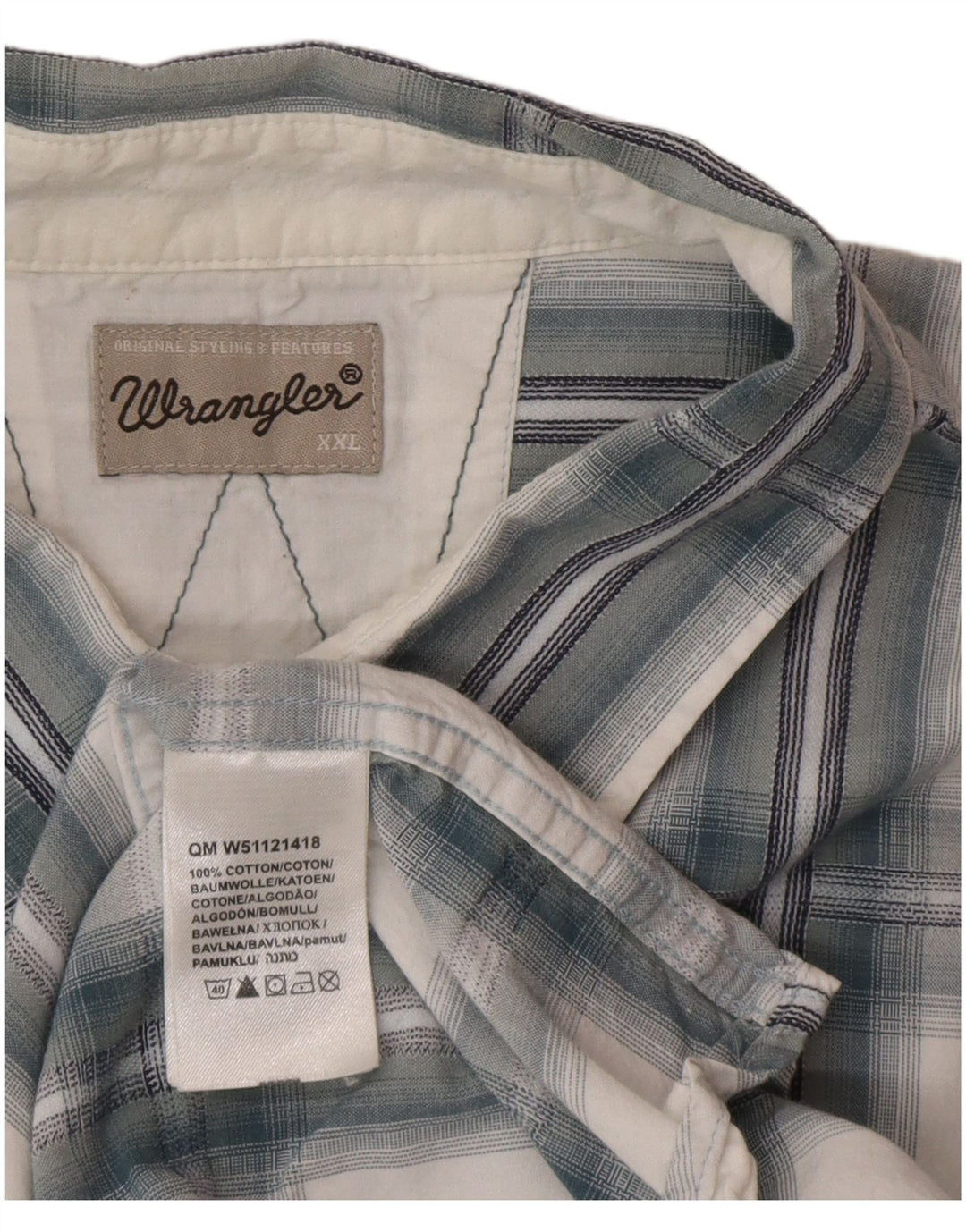 Ανδρικό κοντομάνικο πουκάμισο Wrangler 2XL Blue Check Cotton