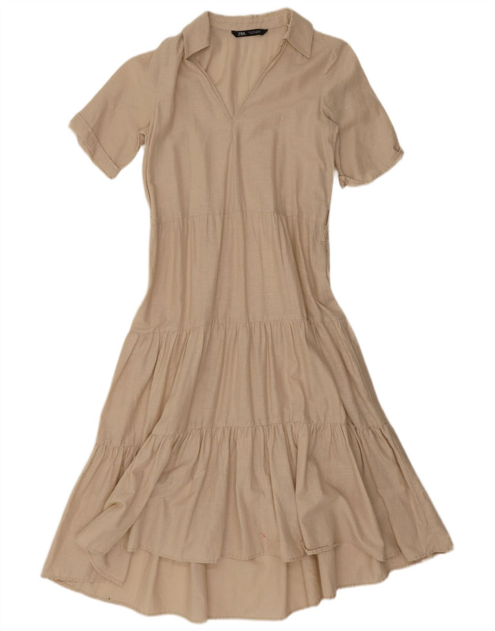 Zara Γυναικείο Φόρεμα A-Line UK 10 Small Beige