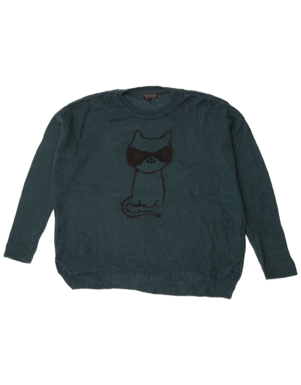 Topshop Γυναικείο γραφικό oversized πουλόβερ με λαιμόκοψη UK 10 Small Blue