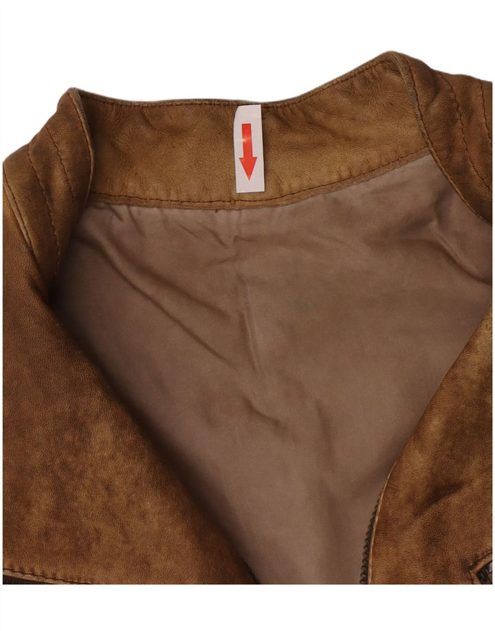 Vintage Γυναικείο Crop Δερμάτινο Μπουφάν UK 10 Small Beige Leather
