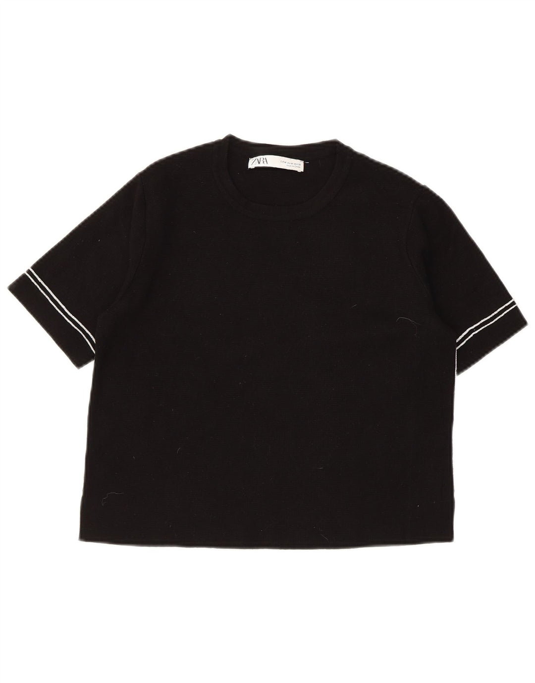 Γυναικείο κοντομάνικο ZARA πουλόβερ με λαιμόκοψη UK 12 μεσαίο μαύρο