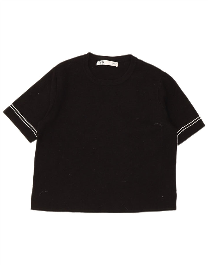 Γυναικείο κοντομάνικο ZARA πουλόβερ με λαιμόκοψη UK 12 μεσαίο μαύρο