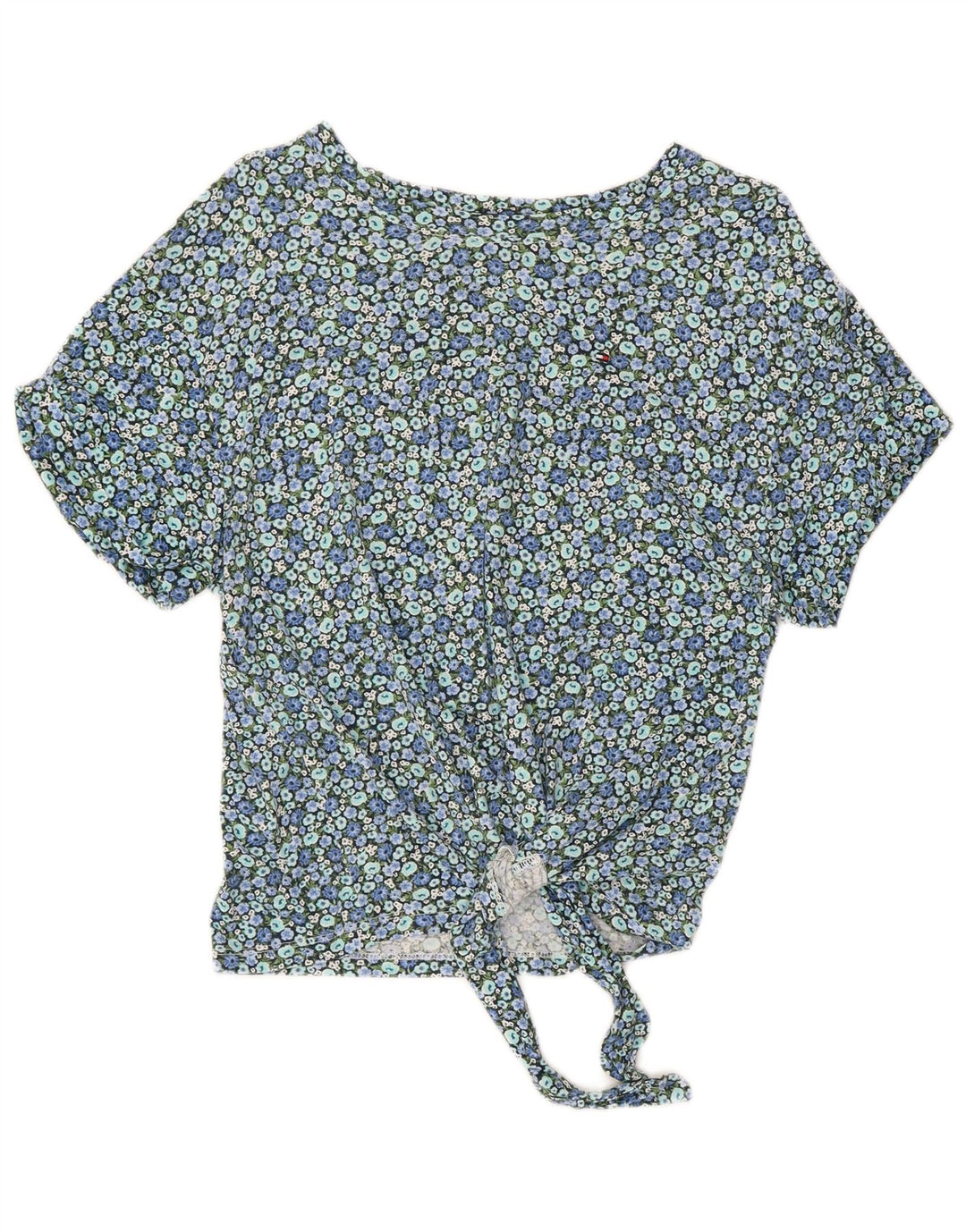 TOMMY HILFIGER Γυναικεία Crop Μπλούζα Τοπ UK 10 Small Blue Floral Βαμβακερό