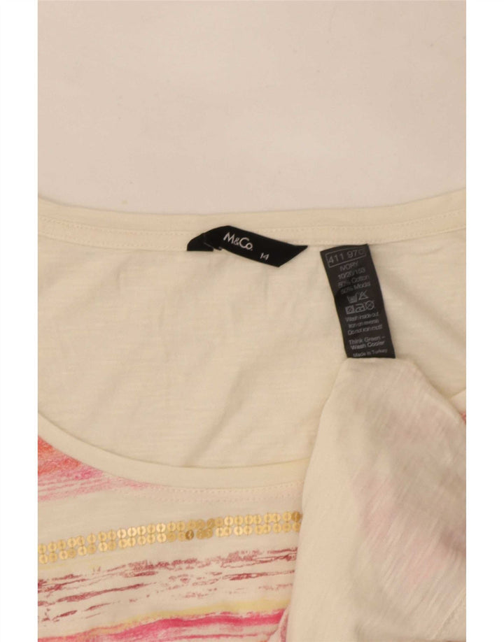 M&Co Γυναικείο T-Shirt Top UK 14 Μεσαίο λευκό ριγέ βαμβακερό