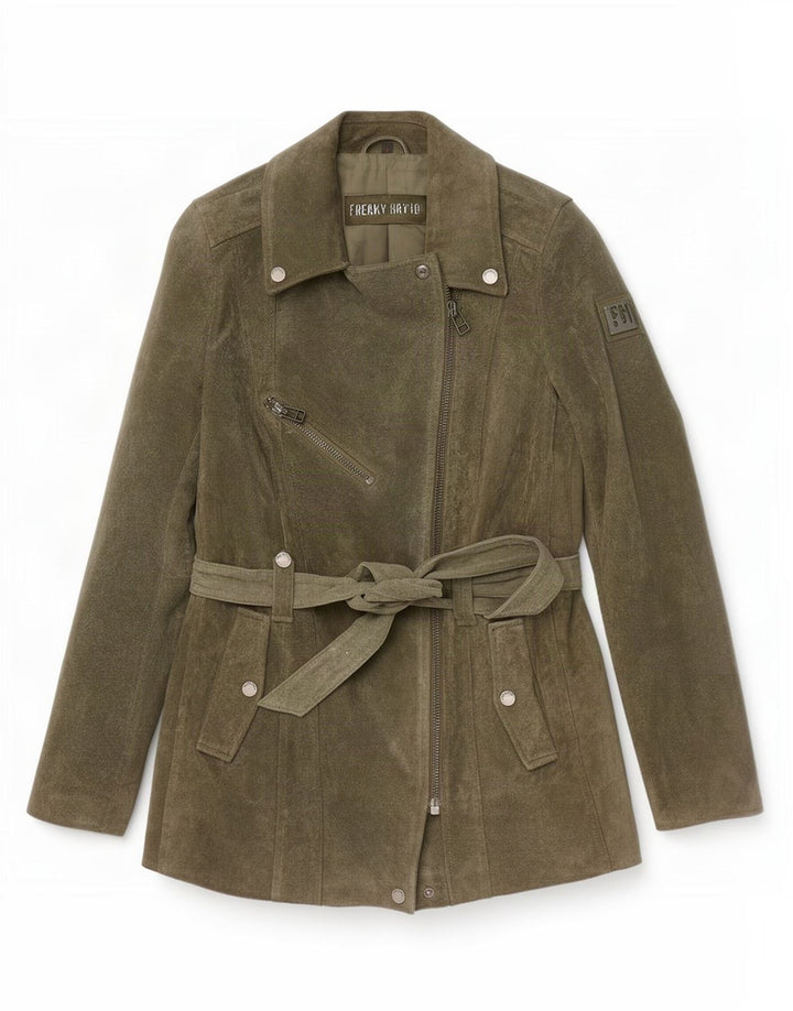 Freaky Nation Γυναικείο Suede Biker Jacket UK 14 Large Khaki Leather