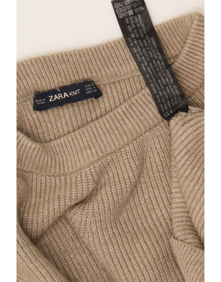 Zara Γυναικείο πουλόβερ με λαιμόκοψη μεγάλου μεγέθους βάρκας UK 14 Μεσαίο καφέ
