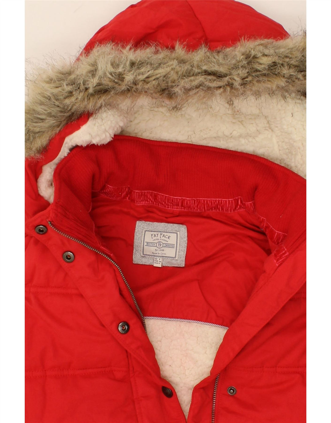 FAT FACE Womens Hooded Padded Gilet UK 8 Small Red Polyester Vintage Fat Face and Second-Hand Fat Face from Messina Hembry 