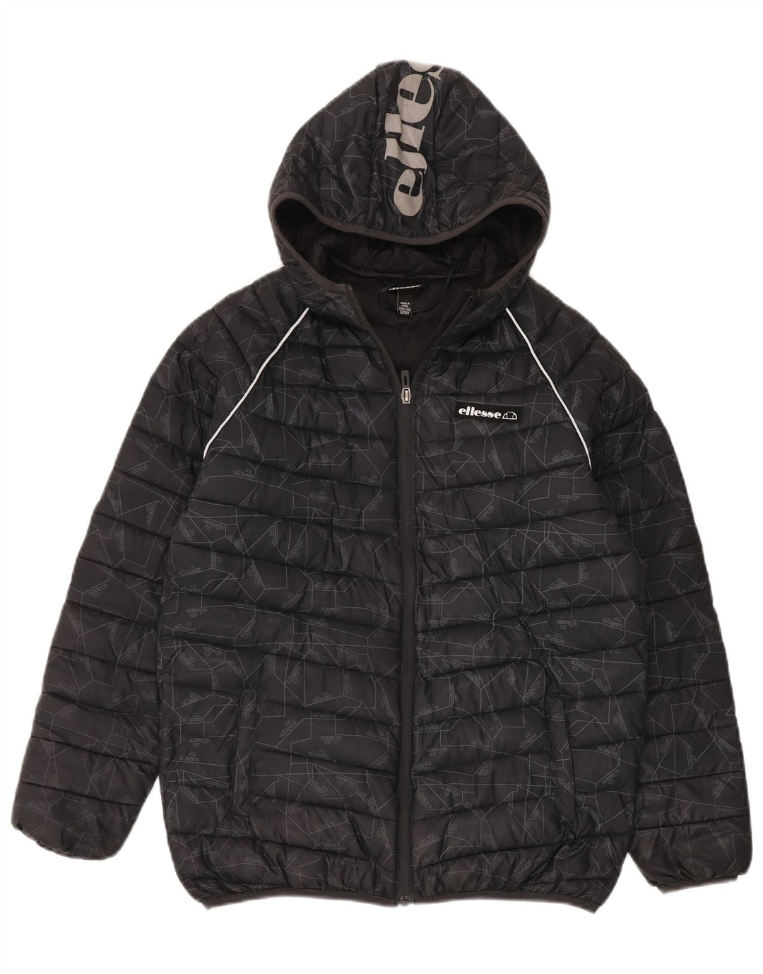 Ellesse Boys Graphic Padded Jacket 12-13 Years Black Geometric Polyester