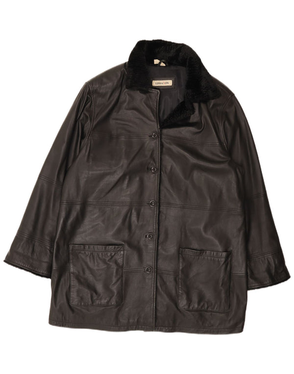 Vintage Γυναικείο Δερμάτινο Παλτό UK 24 4XL Μαύρο Δερμάτινο