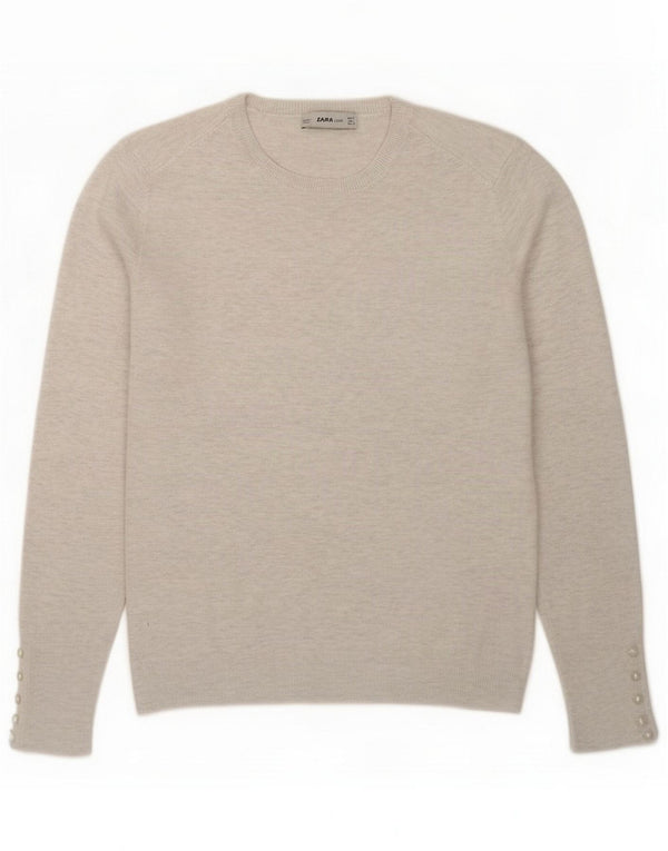 Zara Womens Crew Neck Jumper πουλόβερ UK 14 Large Grey Flecked Viscose
