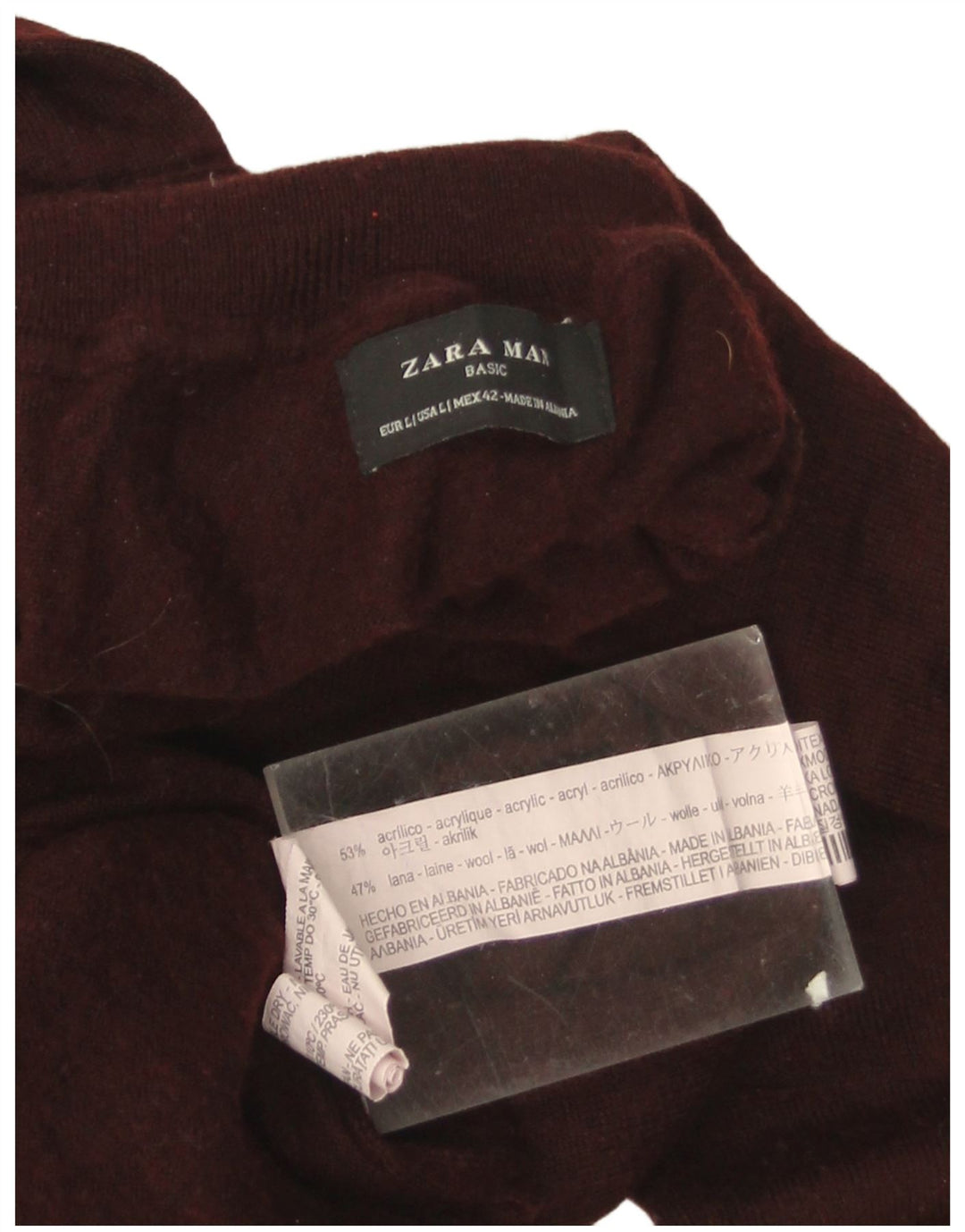 Zara Ανδρικό πουλόβερ με ρολό λαιμόκοψη μεγάλο ακρυλικό μπορντό