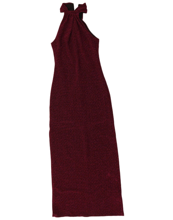 Vintage γυναικείο Maxi Halter Φόρεμα UK 8 Small Maroon Flecked Polyester