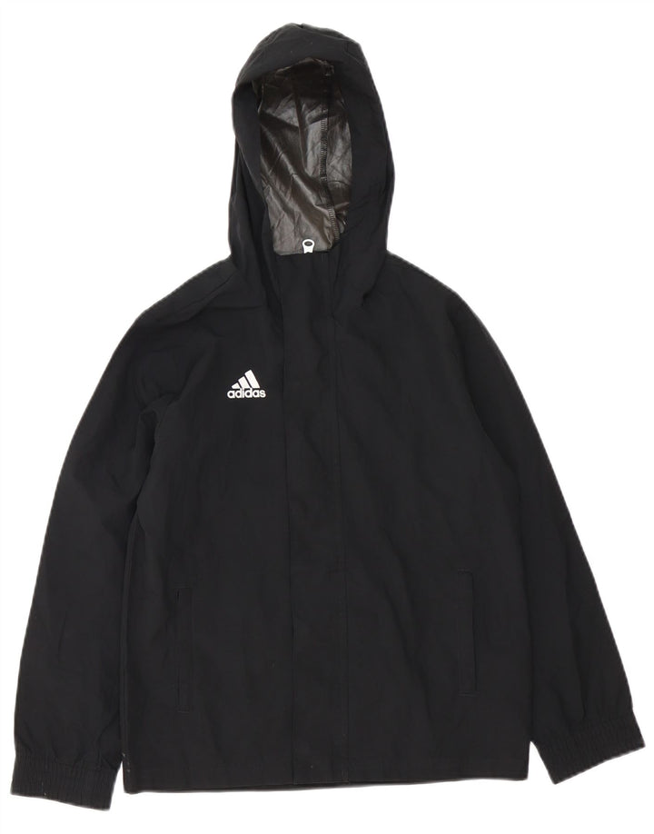 ADIDAS Boys Hooded Rain Jacket 9-10 Years Black Polyester