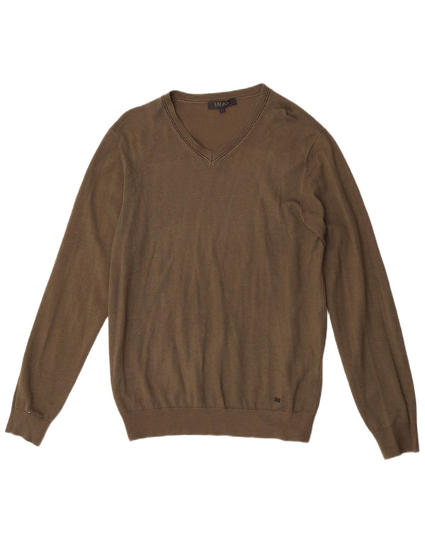 Liu Jo Mens V-Neck Jumper Sweater Large Khaki Viscose