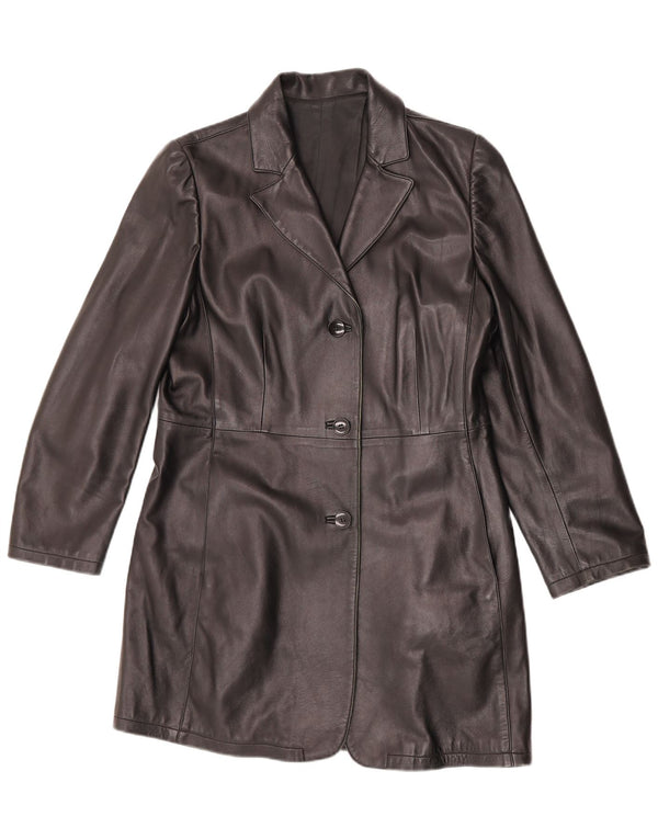 Vintage Γυναικείο Δερμάτινο Παλτό UK 14 Medium Black Leather