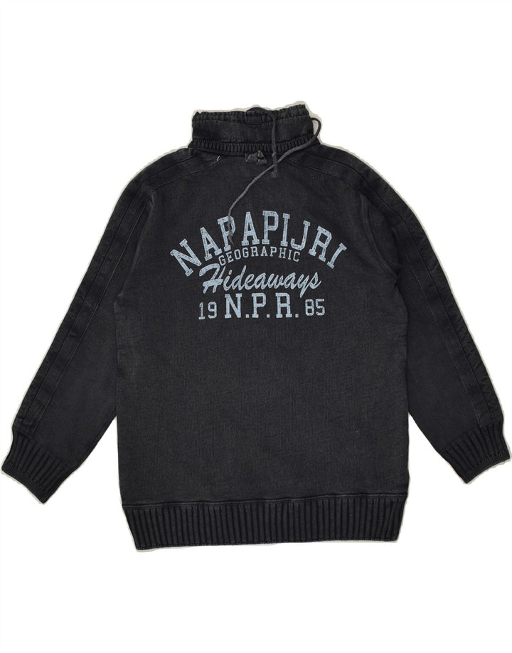 NAPAPIJRI Boys Graphic Zip Neck Jumper Sweater 7-8 Years Grey Cotton | Vintage Napapijri | Thrift | Second-Hand Napapijri | Used Clothing | Messina Hembry 