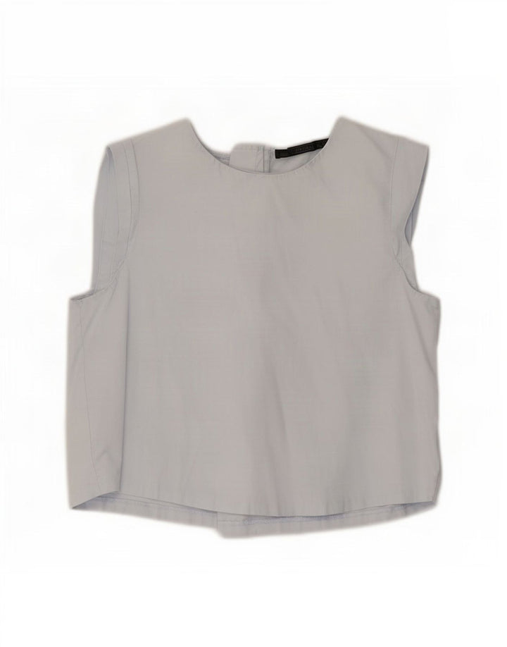 Zara Γυναικεία Μπλούζα Crop Τοπ UK 12 Μεσαία Μπλε Βαμβακερή