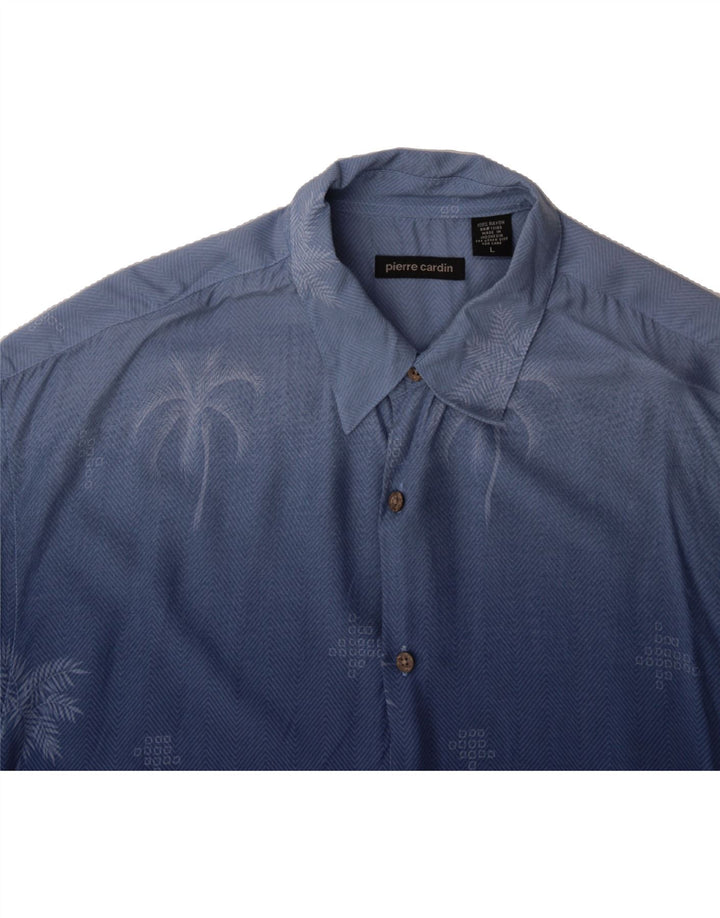 PIERRE CARDIN Mens Abstract Pattern Short Sleeve Shirt Large Blue Chevron Vintage Pierre Cardin and Second-Hand Pierre Cardin from Messina Hembry 
