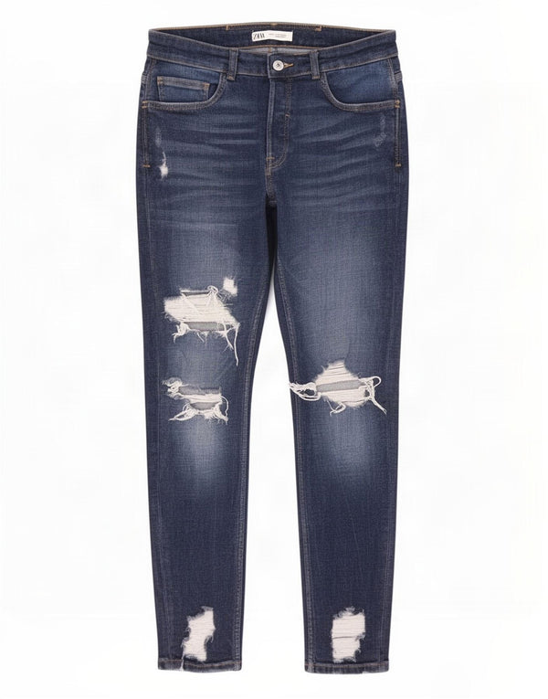 Zara Mens Distressed Slim Jeans EU 42 Large W32 L30 Blue Cotton