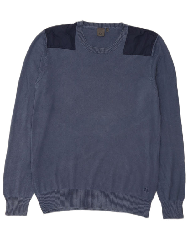 Calvin Klein Ανδρικό πουλόβερ με λαιμόκοψη 2XL Navy Blue Colorblock Βαμβακερό
