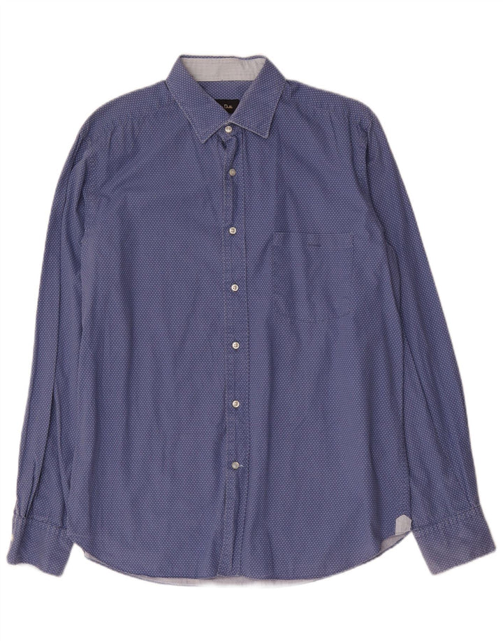 Ανδρικό πουκάμισο Massimo Dutti Slim Fit μεγάλο μπλε βαμβακερό πουά