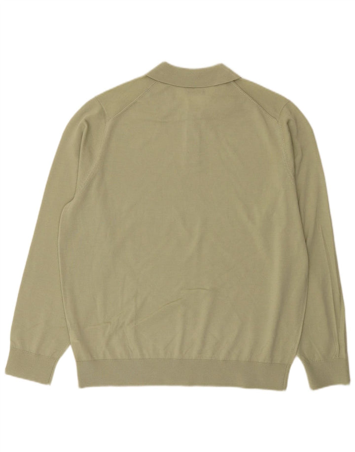 Massimo Dutti Ανδρικό πουλόβερ με λαιμό πόλο XL πράσινο μαλλί