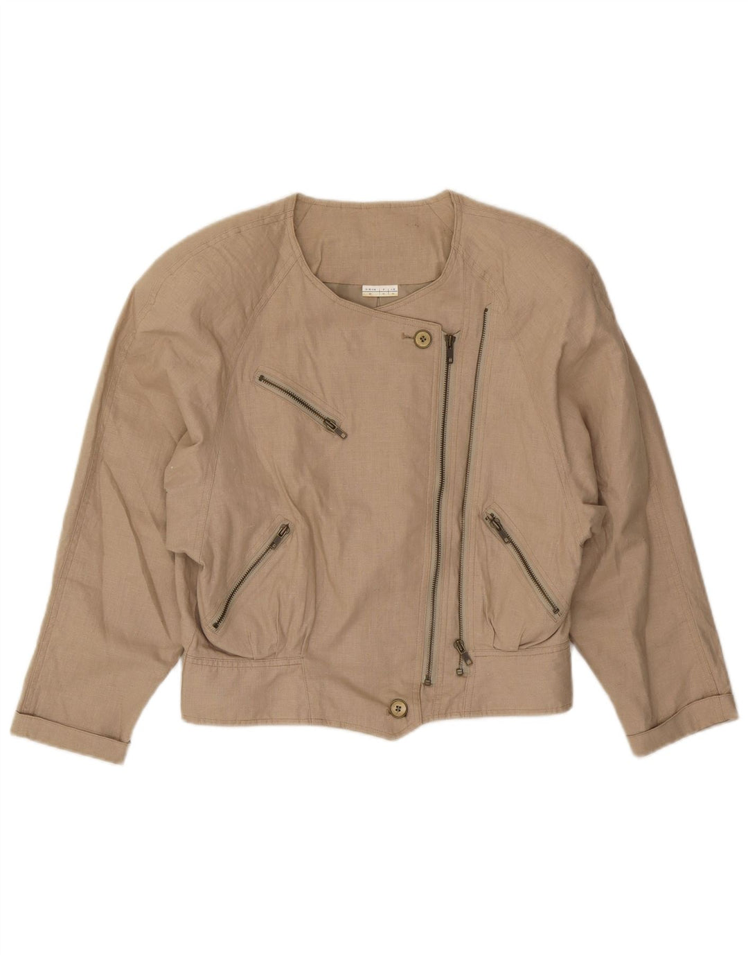 Vintage Γυναικείο Bomber Jacket IT 44 Medium Beige Linen Biker
