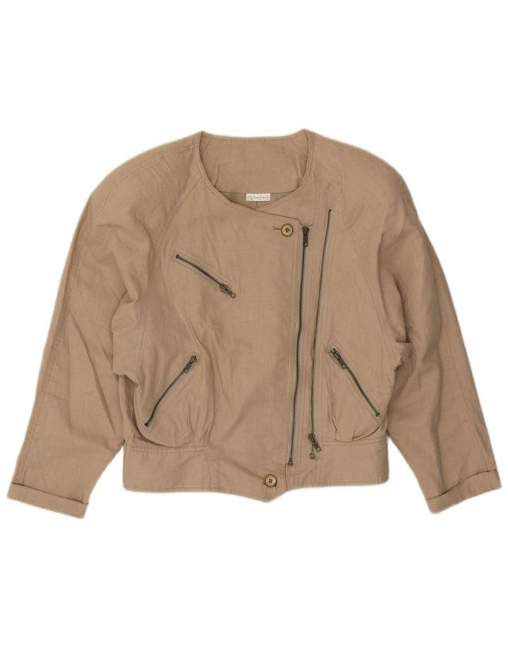 Vintage Γυναικείο Bomber Jacket IT 44 Medium Beige Linen Biker