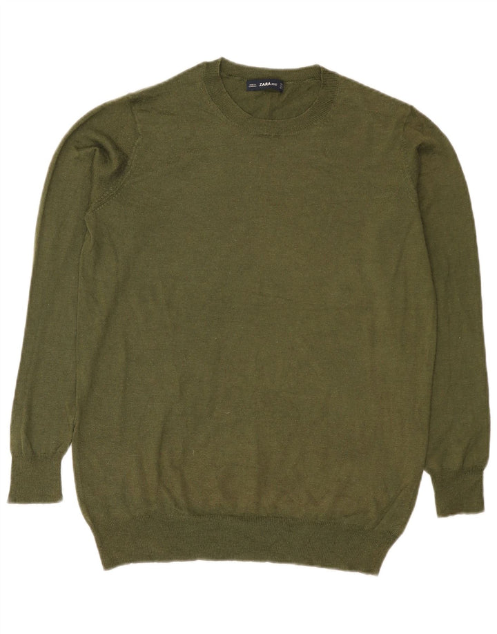 Zara Γυναικείο πουλόβερ με λαιμόκοψη UK 14 Medium Khaki Polyester