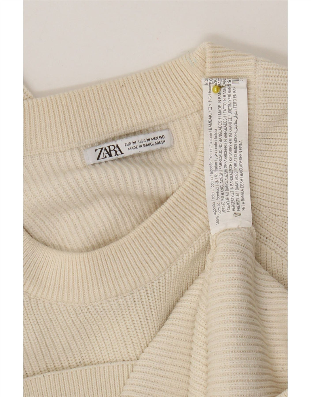 Ανδρικό πουλόβερ Zara με λαιμόκοψη, μεσαίο μπεζ βαμβακερό