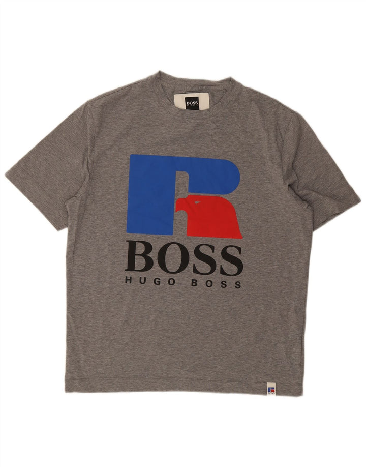 Ανδρικό γραφικό μπλουζάκι HUGO BOSS Τοπ μεσαίου γκρι βαμβακερό