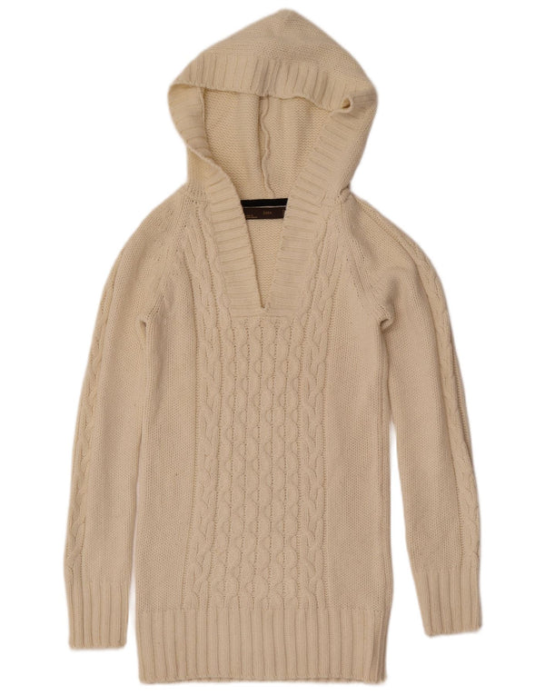 Zara Γυναικείο πουλόβερ με κουκούλα UK 12 Medium Off White